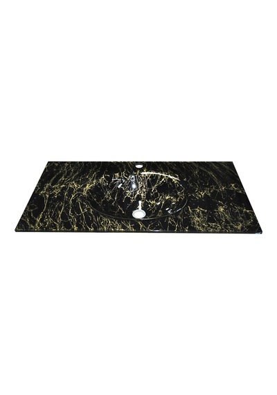 Cam Lavabo Mermer Desen Altın Siyah 100 x 56 CM