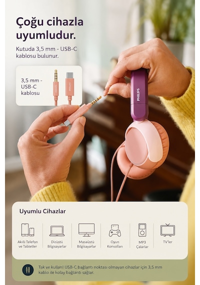 Philips Tak2000mp/00 Kablolu Kulak Üstü Çocuk Kulaklığı - Macenta Mor
