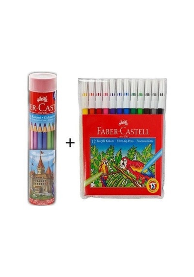 Faber Castell Beyaz 12li Tüp Kuru Boya Ve 12li Keçeli Kalem