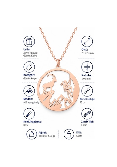 Zirve Tutkusu Gümüş Kolye - Rose Rose Gold