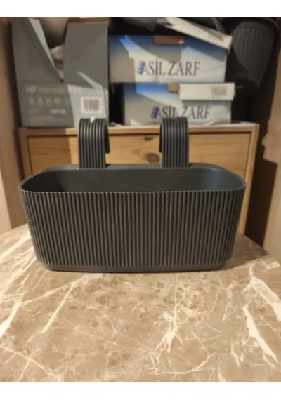 Modern Balkon Ve Küpeşte Saksısı 3,2 Litre Antrasit Plastik Askılı Dikdörtgen 3'lü Set