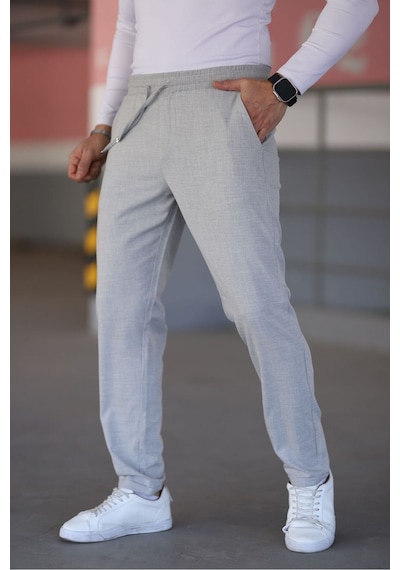 Bürke Erkek Gri Renk Beli Lastikli Bağcıklı Esnek Fitted Jogger Pantolon Kumaş Pantolon Bürke Erkek Gri Renk Beli Lastikli Bağcıklı Esnek Fitted Jogger Pantolon Kumaş Pantolon