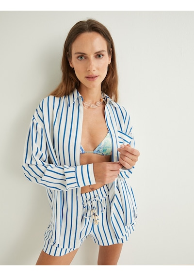 Koton Koton X Şahika Ercümen - Keten Karışımlı Oversize Gömlek Uzun Kollu Cep Detaylı Mavi Çizgili 4sak60132ew Mavi Çizgili Koton Koton X Şahika Ercümen - Keten Karışımlı Oversize Gömlek Uzun Kollu Cep Detaylı Mavi Çizgili 4sak60132ew Mavi Çizgili