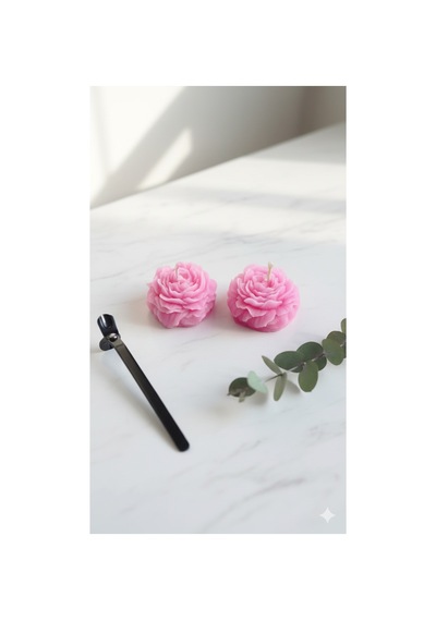 Mini El Yapımı Pembe Şakayık Dekoratif Mum 2'li - %100 Doğal İçerik Pembe