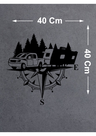 Pusula Ve Karavan Sticker, Kamp Kampçı Doğa, Araba Oto Pickup Karavan Sticker 02518 40x40 Cm