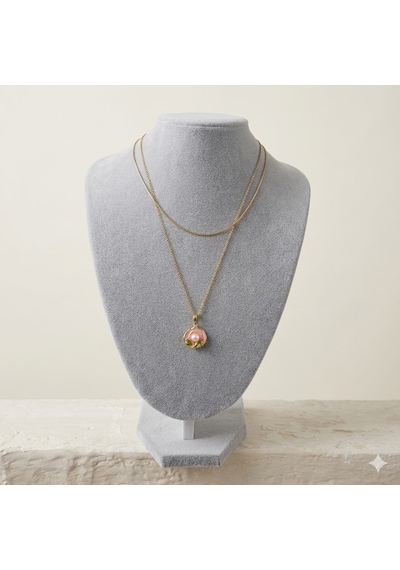 Rhea İnci Ve Çiçek Detaylı Renkli Vintage Tasarım Minimal Kolye Açık Pembe