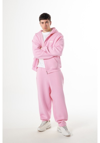 Flaw Nakışlı Zip Hoodie-28829 Pembe