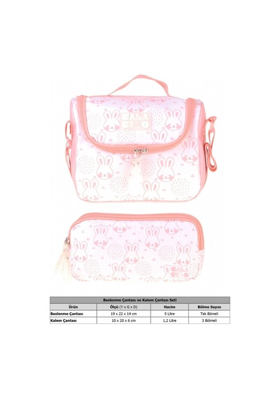 Calacilo Kedi Baskılı Kız Çocuk Pembe Renk Beslenme Çantası Ve Kalemlik Seti - Setcc-c4051 Pembe - Beyaz