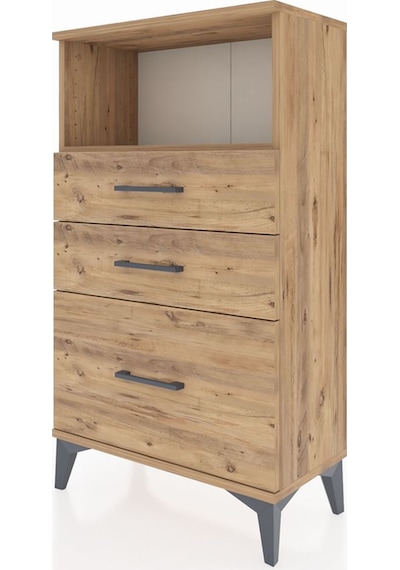Arges Komodin Tek Raflı 3 Çekmeceli 60x30x106 Çam-çam Çam