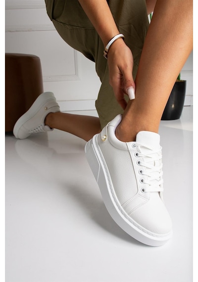 Shoetek Kadın Sneakers Deri Bağcıklı Agatha Beyaz Beyaz