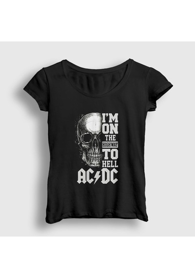 Presmono Kadın Highway To Hell Skull Ac/dc T-shirt Siyah