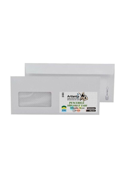 Diplomat Zarf Pencereli 10.5x24 Cm Beyaz 90 Gr Silikonlu 25'li 1