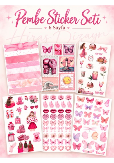 Hiras Dizayn Pembe Temalı Sticker Seti 6 Sayfa, Ajanda Ve Scrapbook Çok Renkli