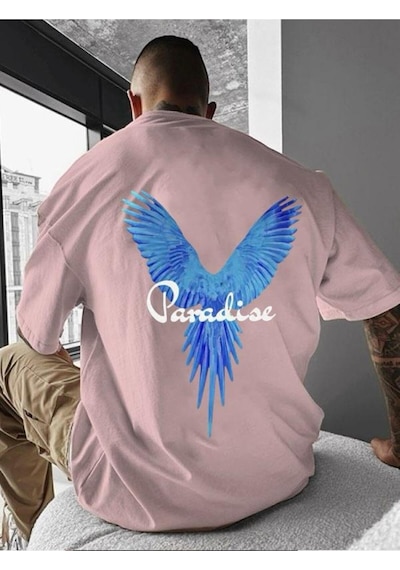 Paradıse Baskılı Oversize Tişört Pembe