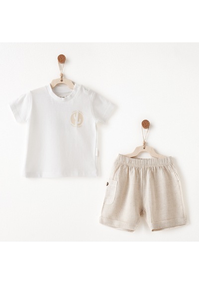 Andywawa Wawa Special 2li Erkek Bebek Şort T-shirt Takım Ac26720 Bej