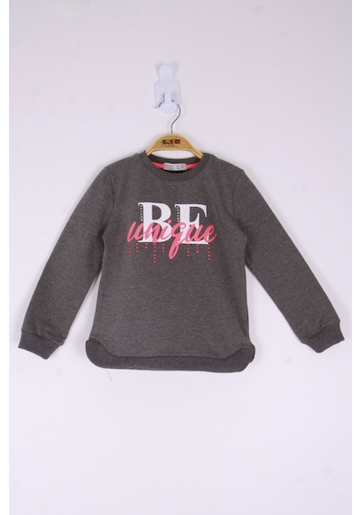 Toontoy Kız Çocuk Be Baskılı Sweatshirt Antrasit Melanj