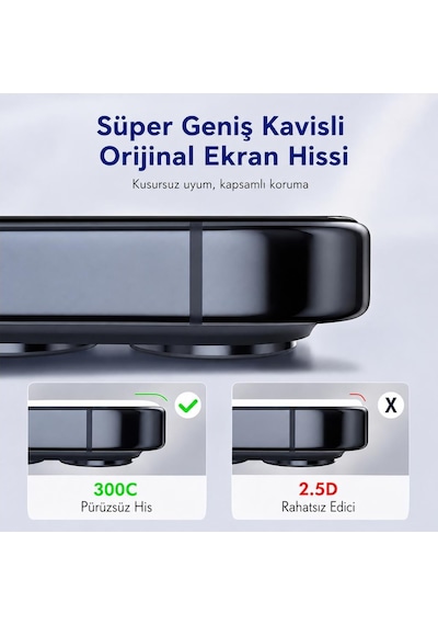 İphone 17 İle Uyumlu 300cc Yeni Nesil Çerçevesiz Tam Kaplayan Ekran Koruyucu Daraltma Yapmaz Large Kavisli
