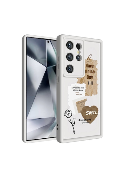 More Tr Samsung Uyumlu Galaxy S23 Ultra Kılıf Kamera Korumalı Baskılı Arka Yüzey Mtr Klas Kapak - Açık Kahve