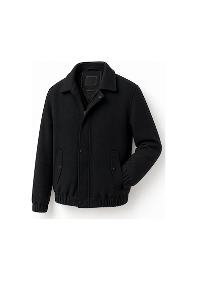 Oksit Harrington Fermuarlı Bomber Kaşe Ceket Mont - Slim Fit Klasik Yaka Siyah