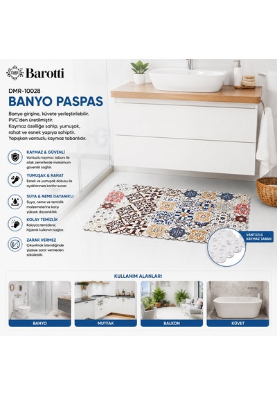 Dikdörtgen Desenli 70 X 34 Cm Su Emici - Sihirli Kaydırmaz Banyo - Küvet Paspas 5668 21 x 21