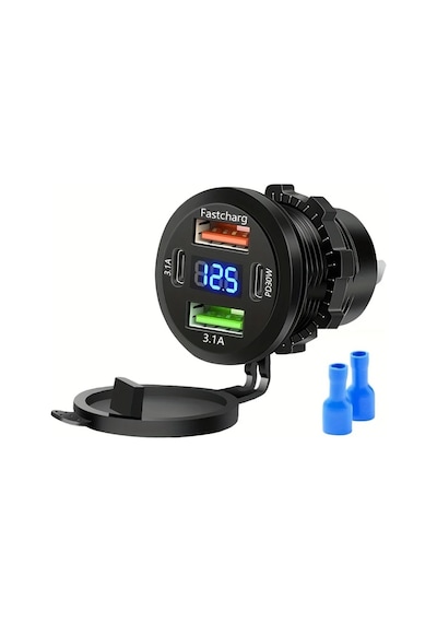 Gaojunshop01 Yükseltilmiş 30w Pd/qc3.0 Hızlı Araç Şarj Cihazı 12-40v Usb-c Çakmaklık Adaptörü Siyah Mavi Işıklı