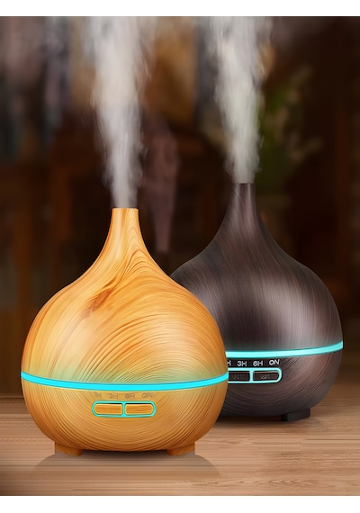 500ml Kumandalı Ahşap Desenli Aroma Difüzör Hava Nemlendirici 7 Renk Led, Rgb Işıklı