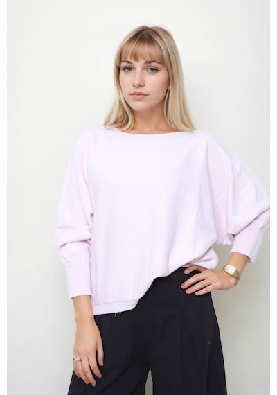 Vitrin Geniş Yaka Yarasa Kol Oversize Triko Bluz Pudra