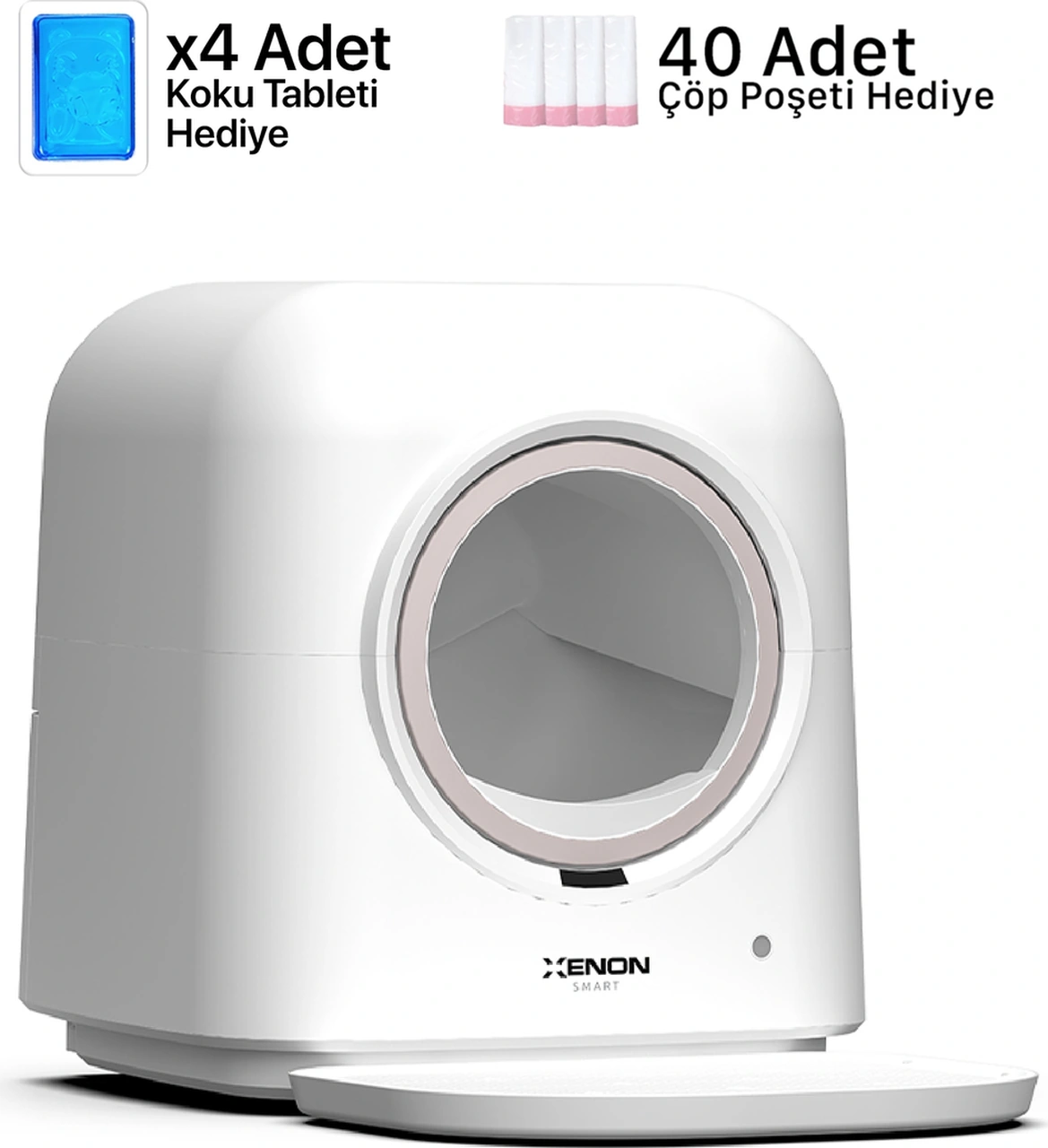 Xenon Smart Akıllı Otomatik Kedi Tuvaleti 4lt Çelik Hazneli Kameralı Mama Kabı Bataryalı Su Pınarı Ve Yedek Filtre Pet Seti