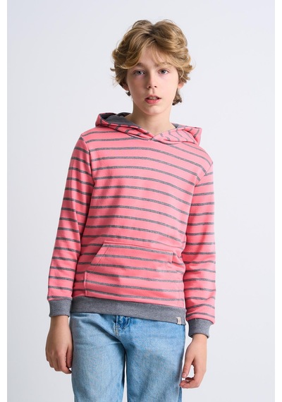 Alexandergardi Alexandergardı Kanguru Cepli Kapüşonlu Çizgili Çocuk Sweatshirt Pembe