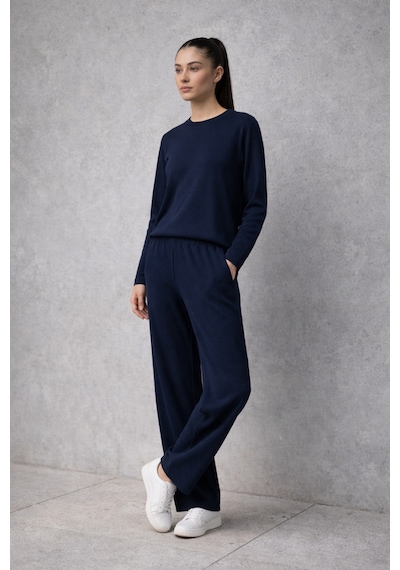 Ivoire Wear Kadın Beli Lastikli Bürümcük Pantolon Lacivert