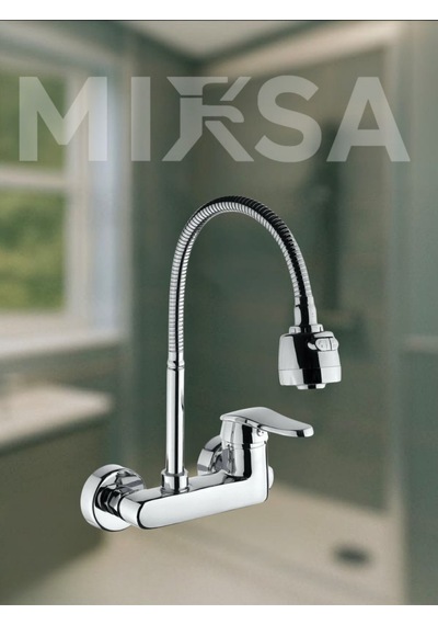 Krom Yandan Aplik Krom Oynar Borulu Lavabo-eviye Bataryası Çeşmesi Musluğu Çift Su Girişli