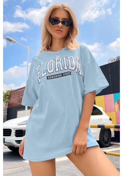 Uyguntarz Unisex Florida Baskılı Tasarım Tshirt Bebe Mavisi