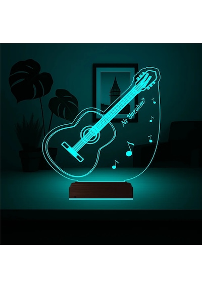 Luvivia Klasik Gitar Gitarist Kişiye Özel 3d Lamba - Masa Gece Lambası Şeffaf