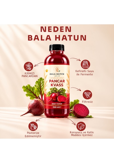 Bala Hatun Pancar Kvass 500ml - Doğal Fermente 2'li Pet Şişe