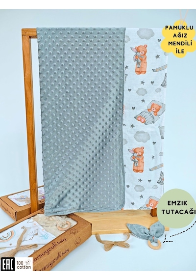 Nohut Desenli %100 Pamuklu Çift Katlı Bebek Battaniyesi 85x85 Cm Kız/erkek Kundak & Mevsimlik Örtü Gri