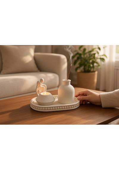 Nakkaş Home Dekoratif Mum Ve Tütsülük Obje - M4 Modeli Beyaz
