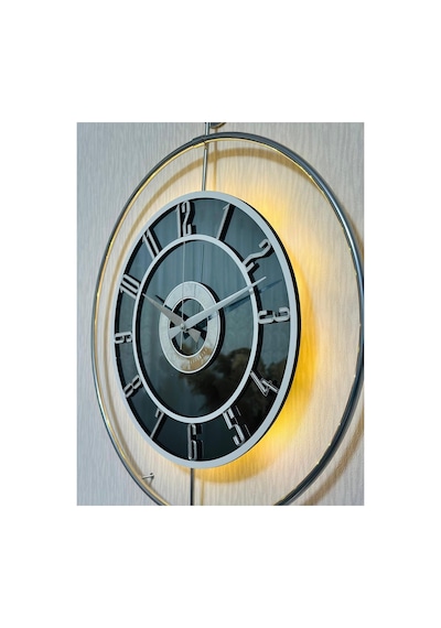 Pey Aksesuar Metal Camlı Duvar Saati Krom Statık 50 X 70cm Orta Boy Işıklı M51-kromgrı-füme-beyaz-gümüş M51-kromgrı-füme-beyaz-gümüş