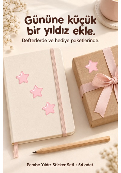 54 Adet Pembe Yıldız Sticker Seti Sevimli Yıldız Çıkartma, Defter Ajanda Hediye Paketi Ve Dekorasyon Sticker Çok Renkli