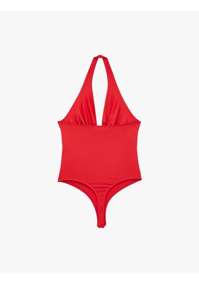 Koton Sırt Dekolteli Degaje Yaka Bodysuit Kırmızı 6sak10183ek Kırmızı
