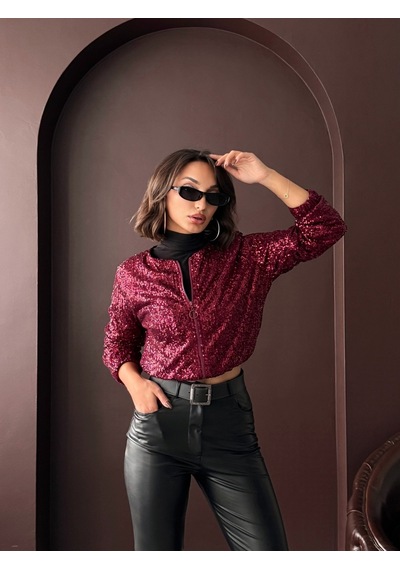 Verymoda Payetli Kadın Ceket - Şık Gece Kombini Bordo