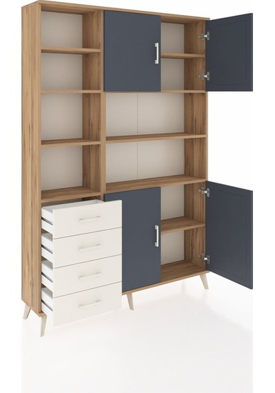 Arges Dolap 9 Raflı 4 Çekmeceli 4 Kapaklı 132x30x195 Çam-antr... Çam