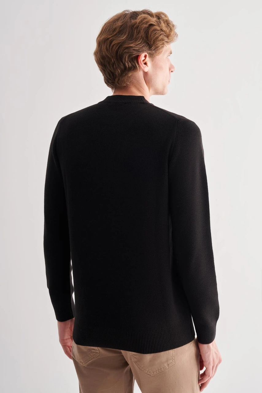 Siyah Yarım Balıkçı Yaka Uzun Kol Cepsiz Comfort Fit Casual Pamuklu Triko Kazak 1012255203 Siyah