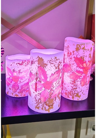 Yılbaşı Noel Temalı 3 Lü Set Led Gerçek Mum Kumandalı 9 Renk Yana Karışık