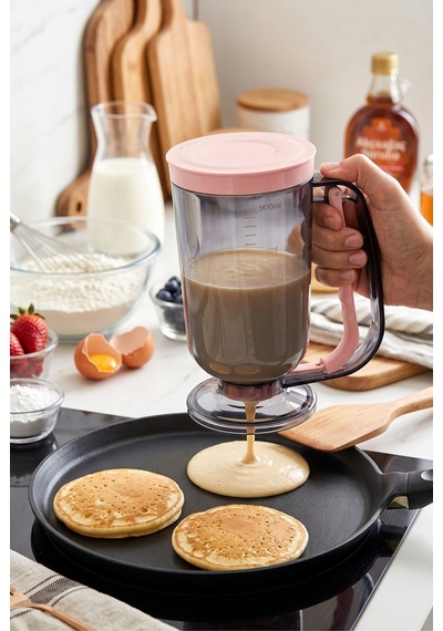 Royalgross Siyah-pembe Pratik Hamur Porsiyonlayıcı 900 Ml Ölçekli Krep Pankek Waffle Kek Muffin Hamur Dağıtıcı Akıtıcı