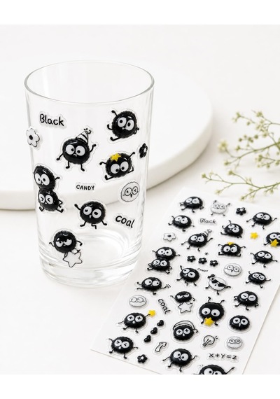 Kendinden Yapışkanlı Kabartmalı Sticker Seti Sevimli Kömür Emoji Karakterli Dekoratif Çıkartma