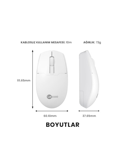 Lecoo WS204 Kablosuz 1200DPI 3 Tuşlu Optik Mouse