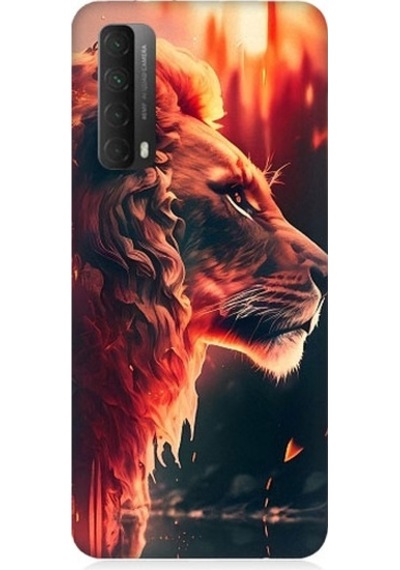 Huawei P Smart 2021 Uyumlu Sarı Kırmızı Asil Aslan Desenli Silikon Kılıf