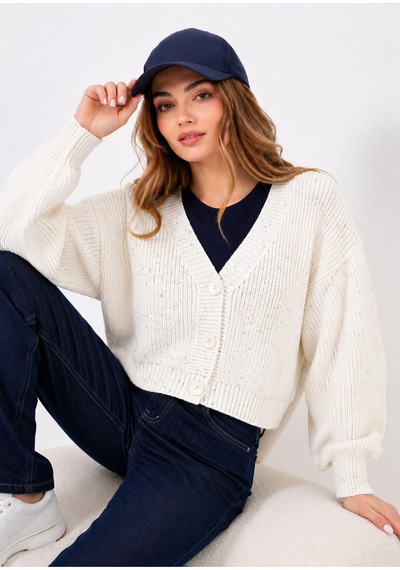 Flex Fashıon Kadın Trend Crop Popüler Örgülü Kısa Triko Hırka Ekru - 736030025 Ekru - 736030025 Ekru