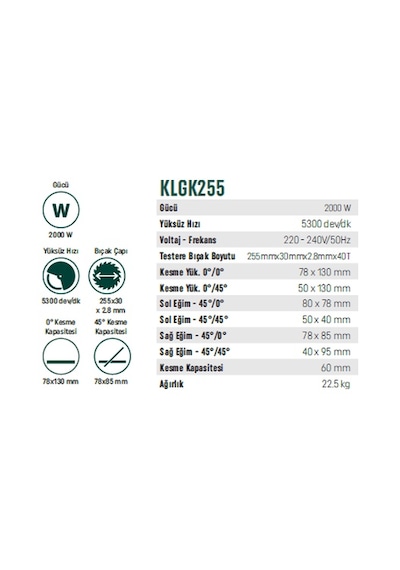 Klpro KLGK255 2000W Gönye Kesme Makinesi