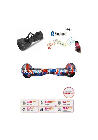 Citymate Elektrikli Kaykay Hoverboard Bluetooth Hoparlörlü 6.5 İnç Grafiti D09 +Çanta